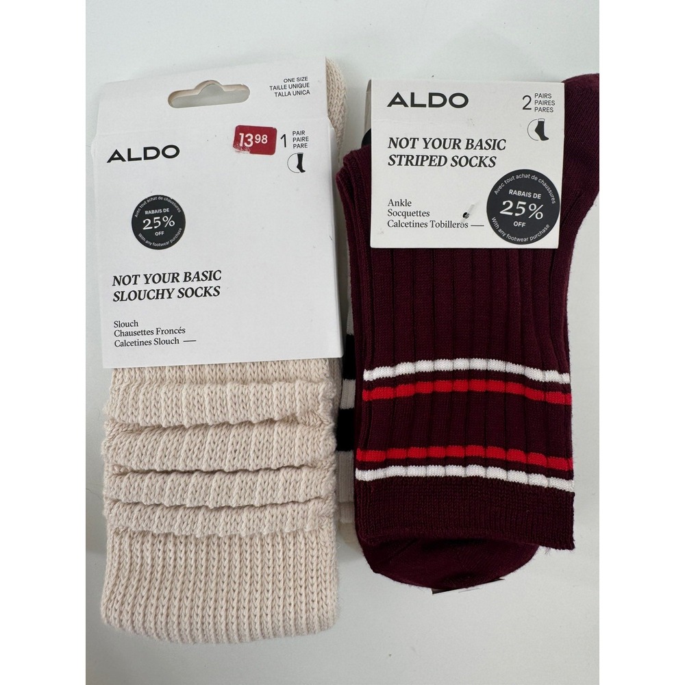 Aldo 3 Pairs Women's Socks One Size Slouchy & 2 Ankle NEW